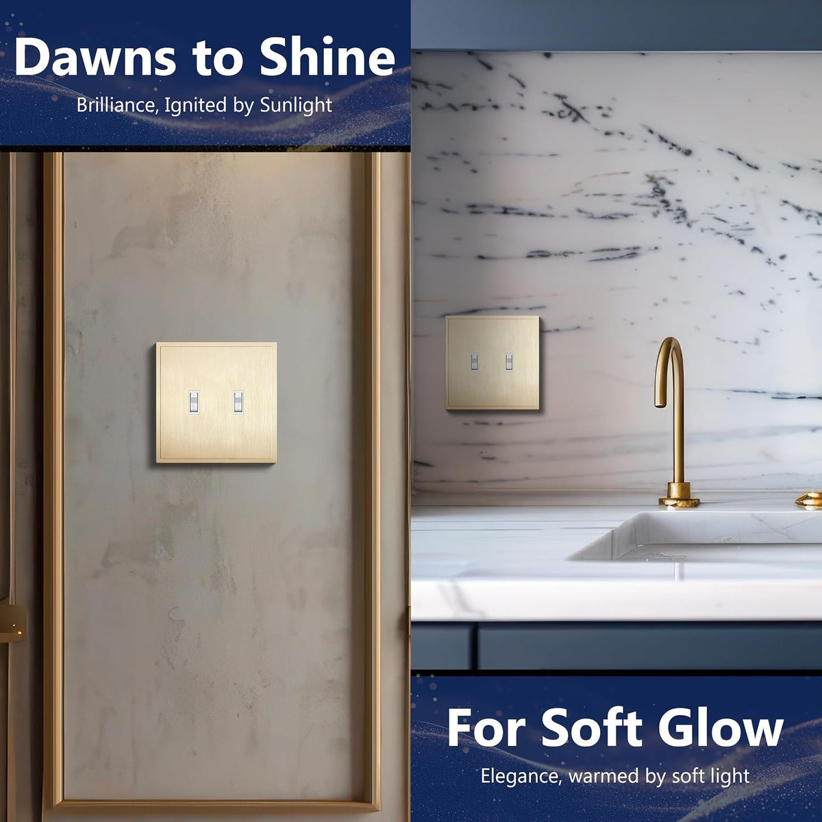 LIDER Modern Ogee Edge Screwless Wall Plate, Mid-Size 2-Gang Toggle Cover 4.88” x 4.92”, Contemporary Decor Style, ETL