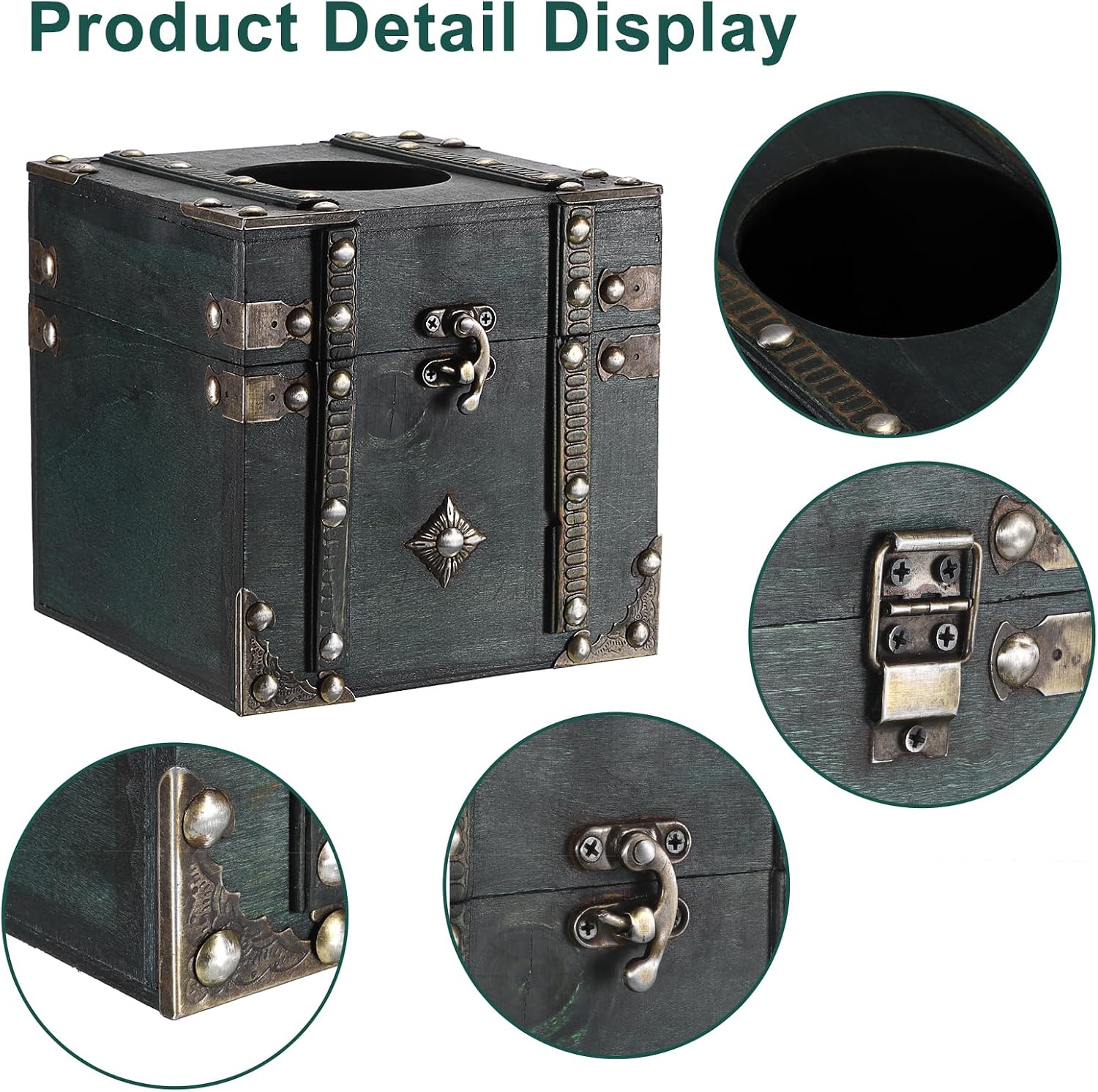 Retro Wood Square Tissue Box Cover Vintage Cube Tissue Holder / Green