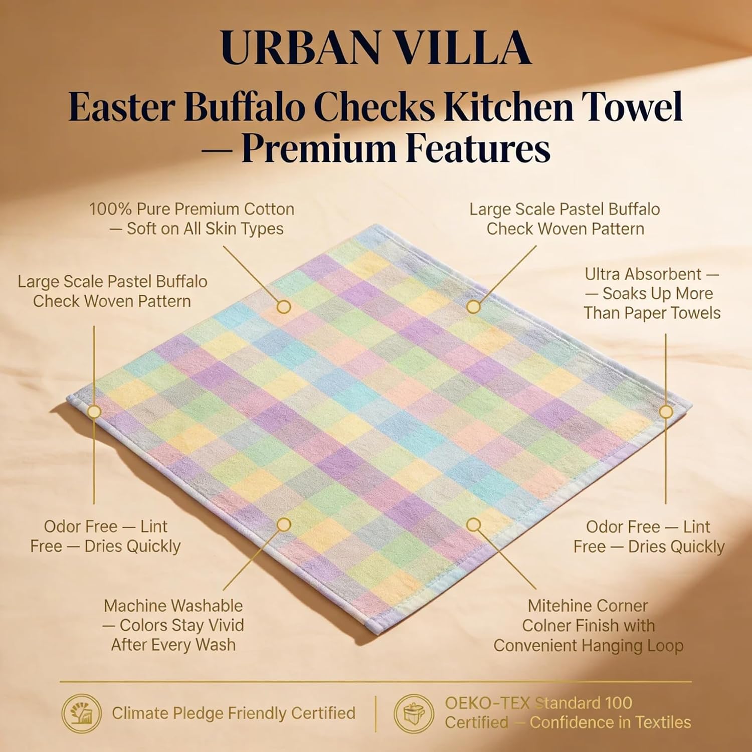 Urban Villa Kitchen Towels Cotton Dish Towels 20”x30” (Set of 6) Easter