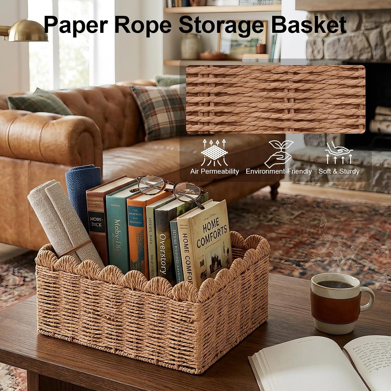 Scalloped Baskets / Wicker Storage Baskets / Brown / Set of 3