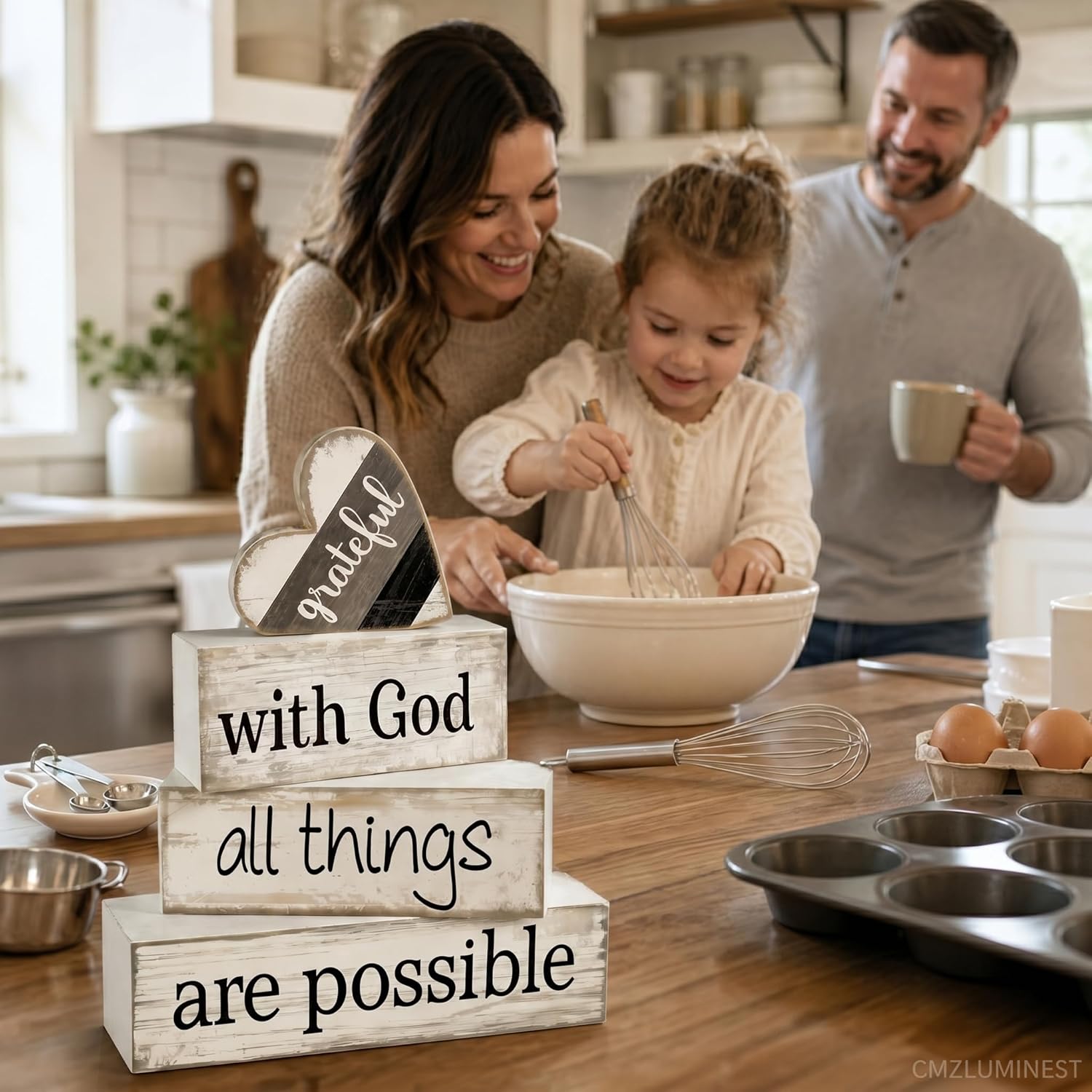 Religious Wooden Farmhouse Tiered Tray Decorations / Faith / Set of 4