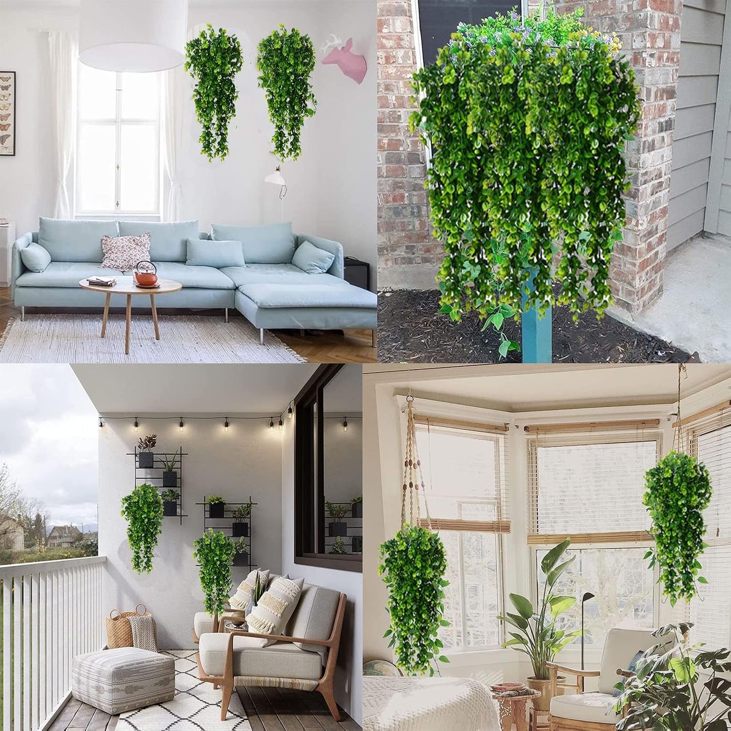 Faux Eucalyptus Leaf Greenery Plant Faux Plants Fake Ivy Room Decor Home Garden / Vine / Set of 4