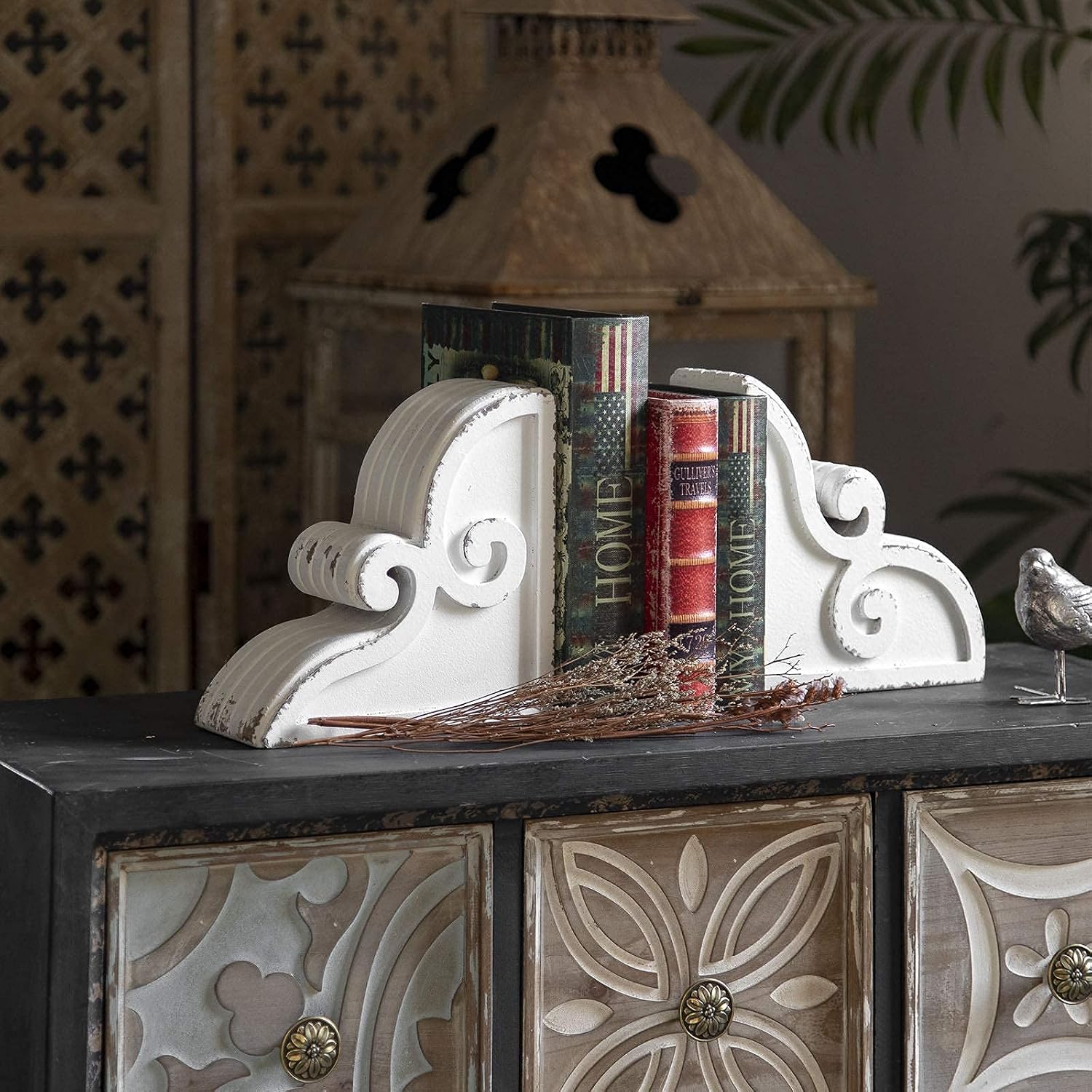 Shabby Chic Vintage Farmhouse Wood Bookends / White