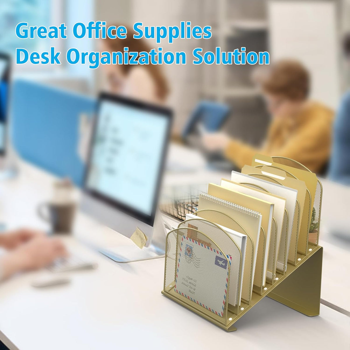 Inclined Desk File Organizer, 8-Section Upright Desk Organizer Standing File Sorter for Office Classroom Desktop