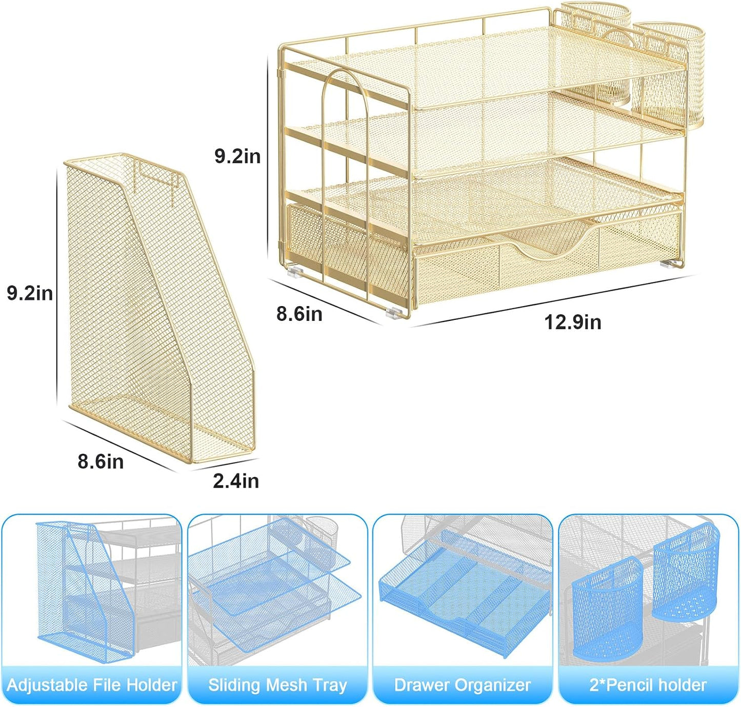gianotter Desk Organizers and Accessories with File Holder, 4-Tier Desk Accessories & Workspace Organizers with Drawer