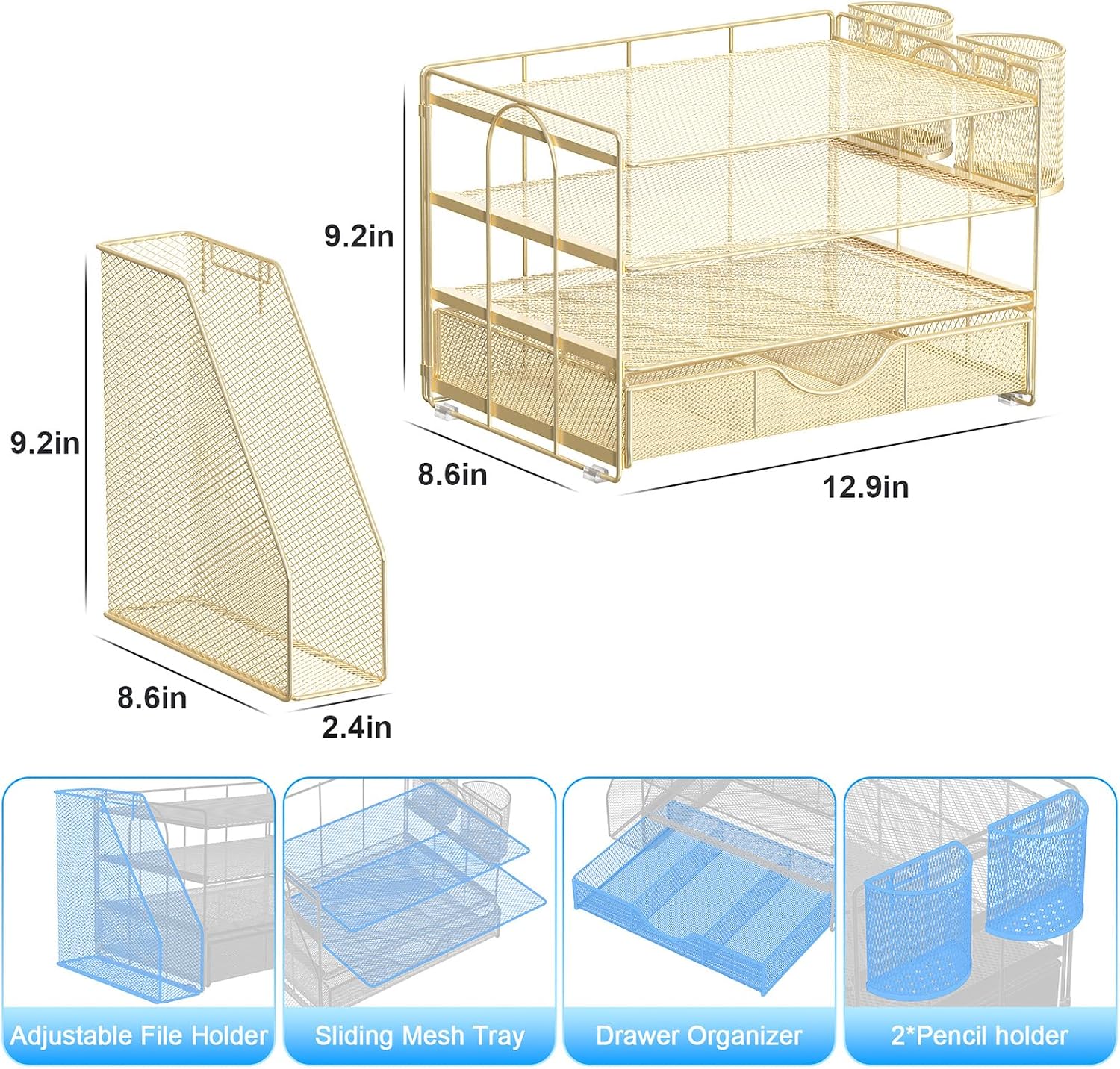 gianotter Desk Organizers and Accessories with File Holder, 4-Tier Desk Accessories & Workspace Organizers with Drawer