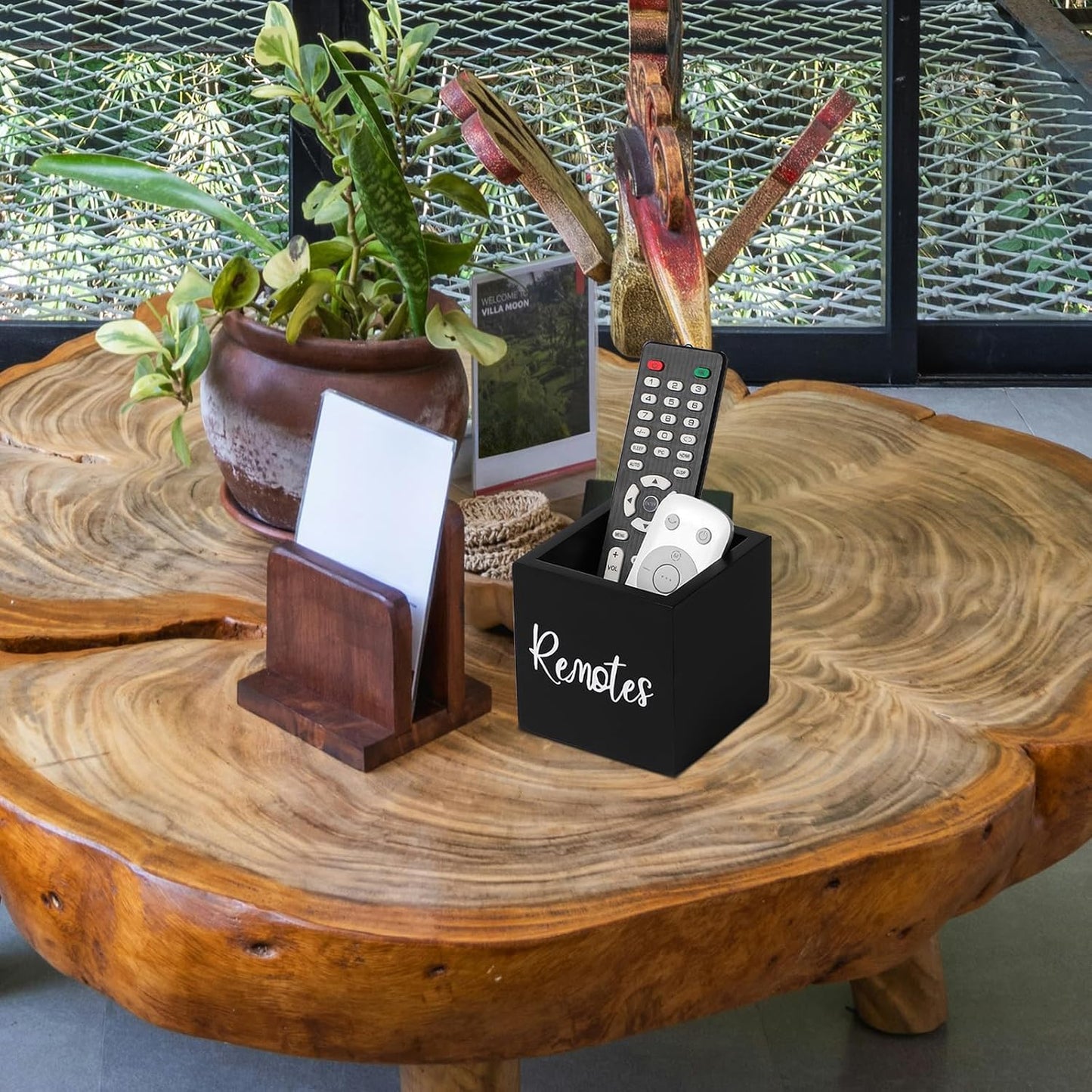 Wood Remote Control Holder / Black / S,for 2 or 3 Remote Controls