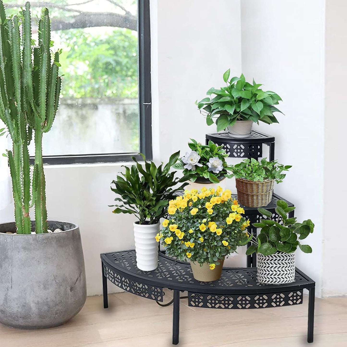Garden 4 you 3-Tier Metal Plant Stand, Corner Plant Stands Outdoor Indoor | Semi-circular quarter-round design,3-tier