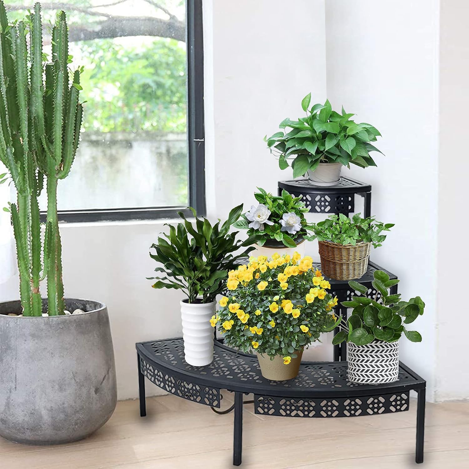 Garden 4 you 3-Tier Metal Plant Stand, Corner Plant Stands Outdoor Indoor | Semi-circular quarter-round design,3-tier