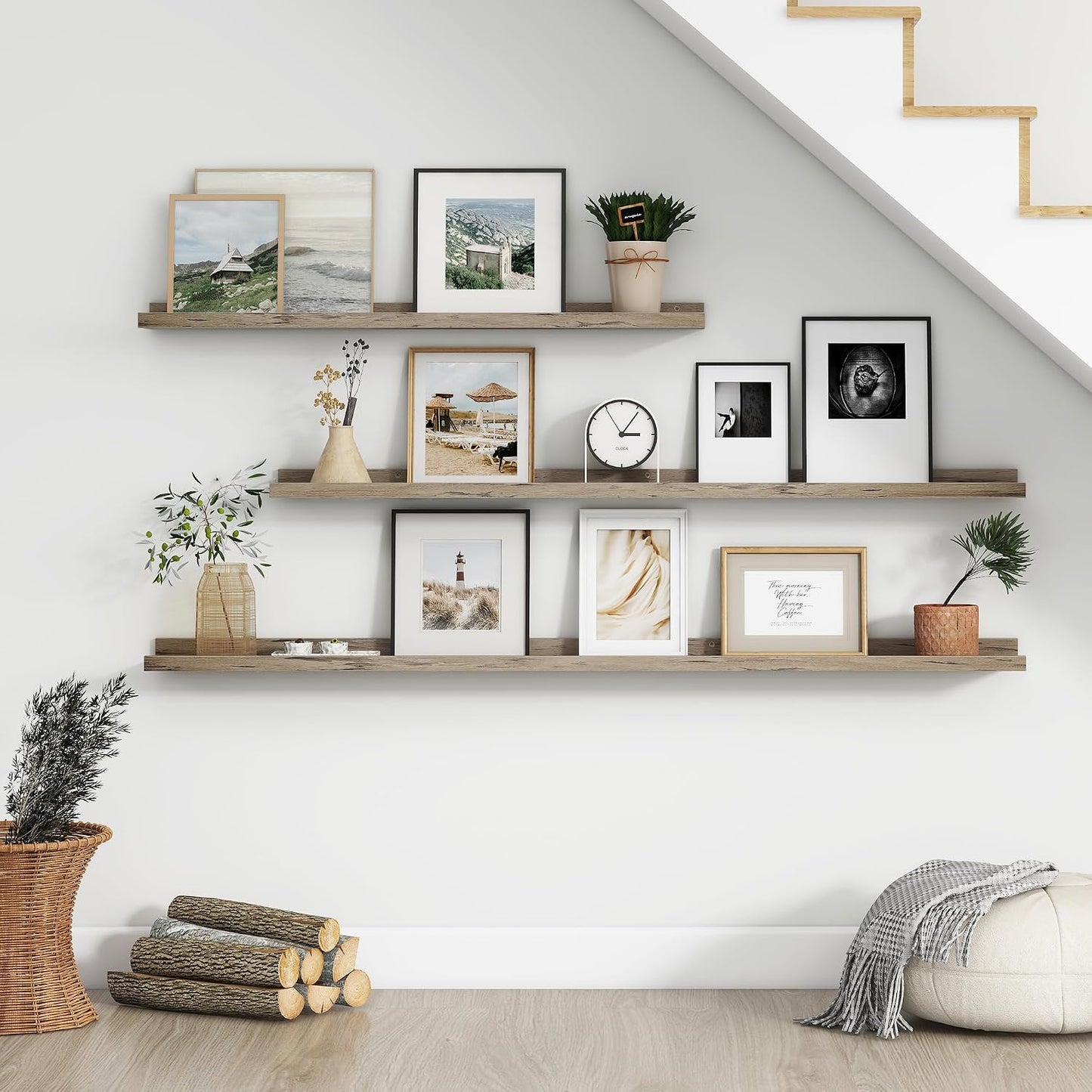Floating Picture Ledge Shelves for Wall Set of 4, 36 Inch Wall Shelves with Lip Long Large Nursery Book Shelf for Toys