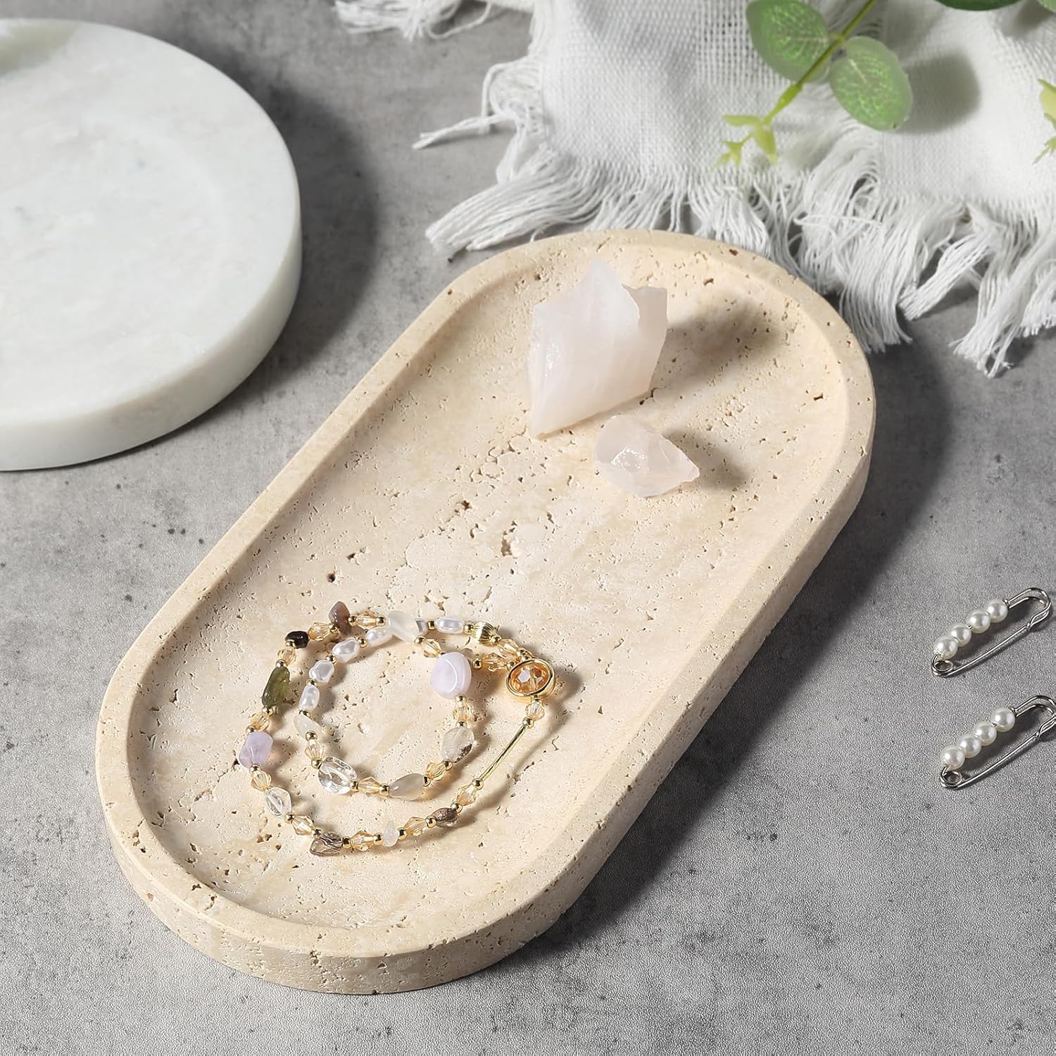 Marble Tray / Marble Storage Trays for Perfume / Travertine / 10 x 5 x 0.7 / Natural