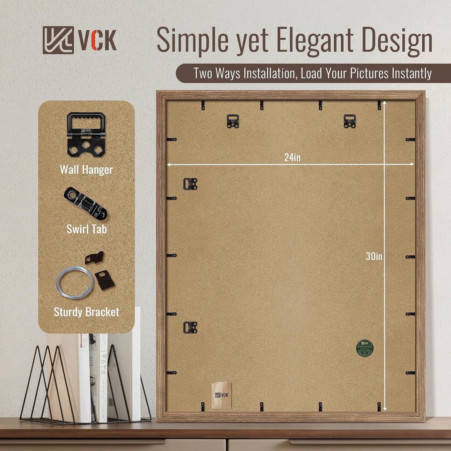 VCK 24x30 Frame Walnut 4 Pack, Wide Thick Wood Border, for Poster/Print | Exclusive Woodgrain, Wall Hanging, HD