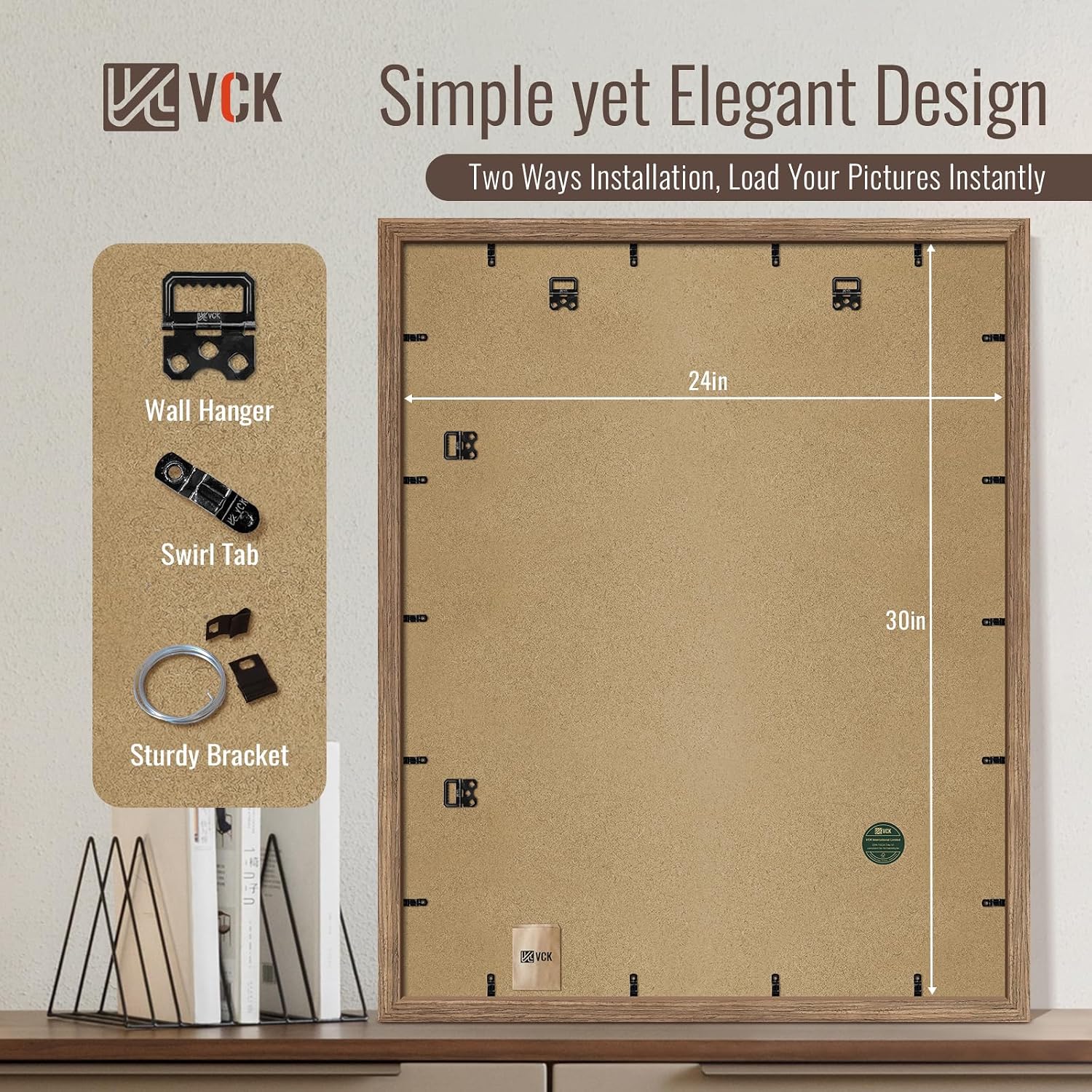 VCK 24x30 Frame Walnut 4 Pack, Wide Thick Wood Border, for Poster/Print | Exclusive Woodgrain, Wall Hanging, HD