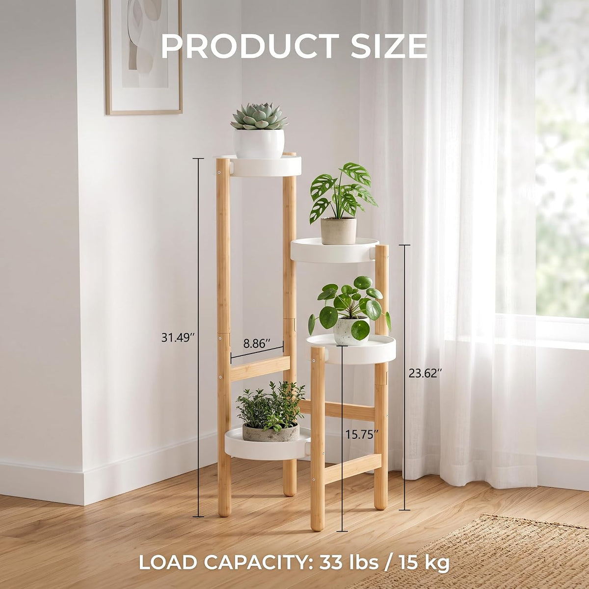 APRTAT 4-Tier Tall Bamboo Plant Stand for Indoor Plants | Natural Bamboo Waterproof Coating Enhanced Stability Easy