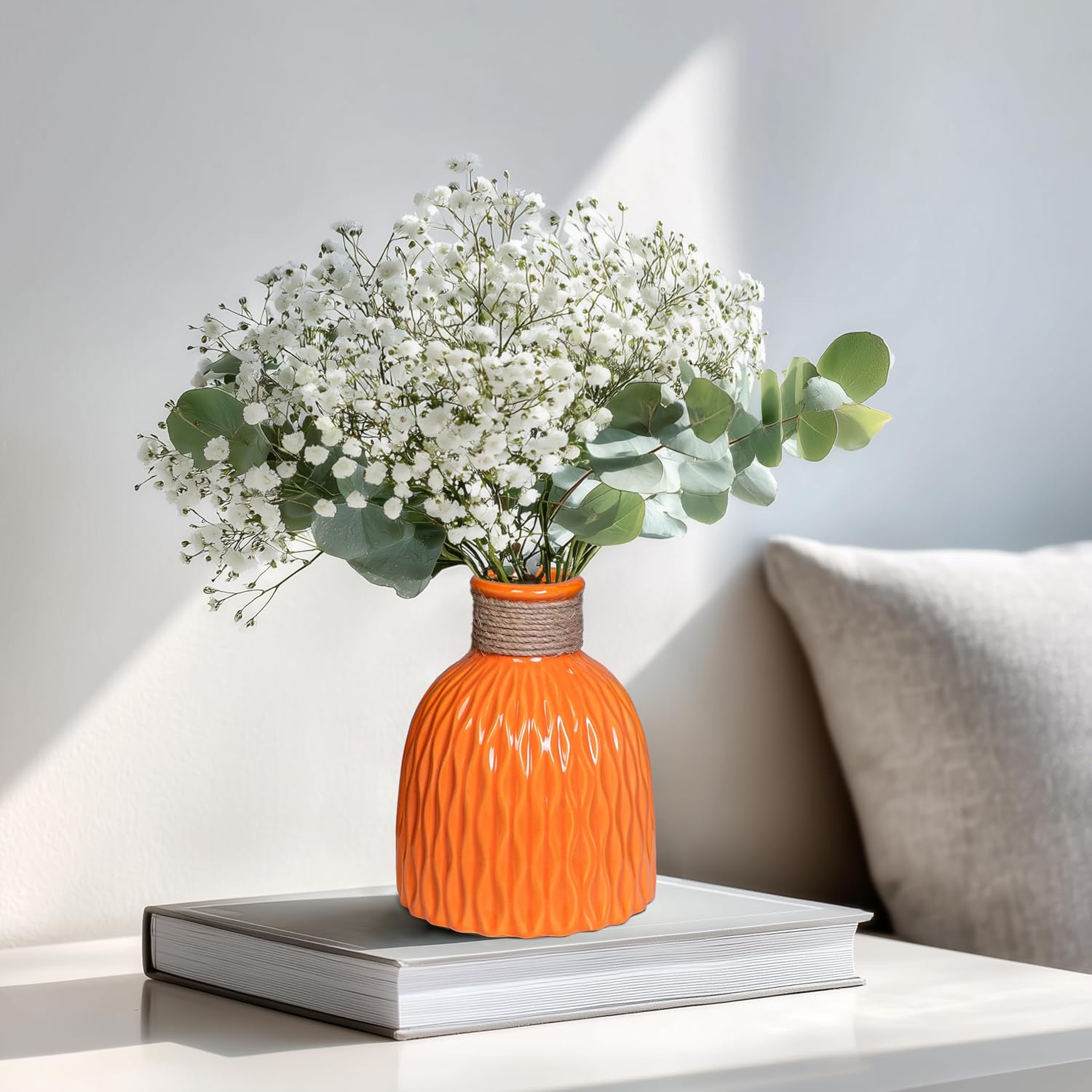 Ceramic Vase / Small Ceramic Flower Vase / Orange / 6 Inch