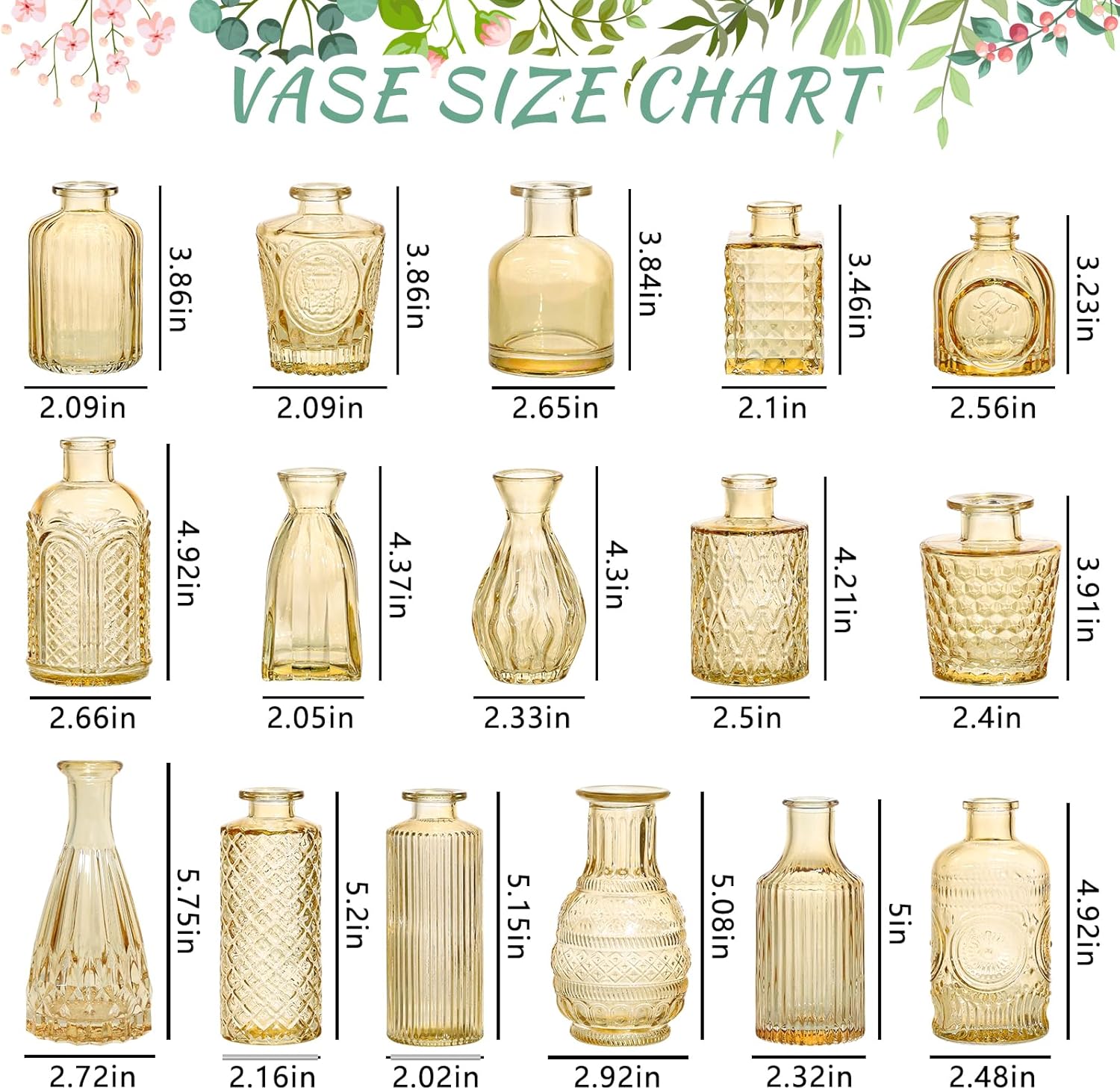 Glass Bud Vase Set / Goldamber / Set of 16