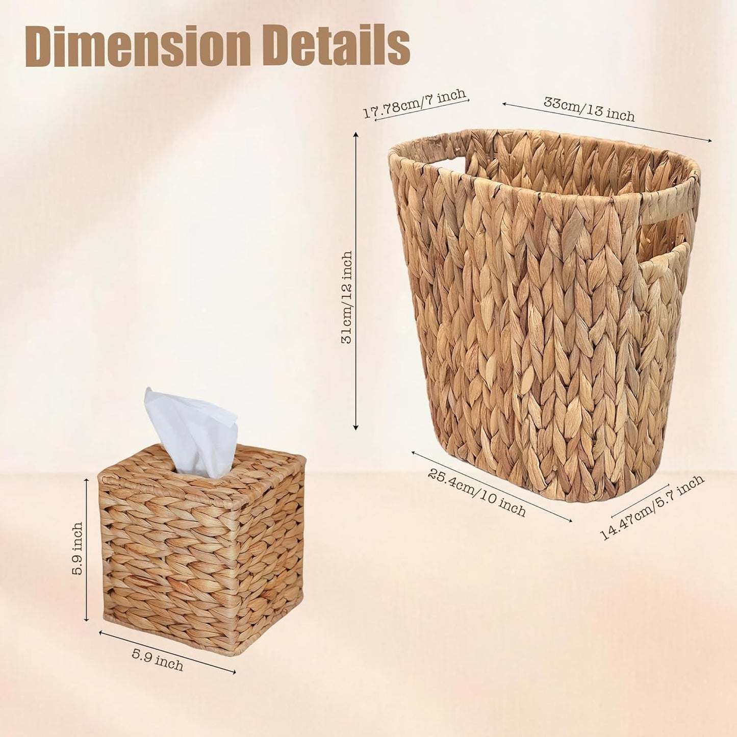 Handmade Wicker Napkin Box Holder and Bathroom Wicker Trash Can / Natural