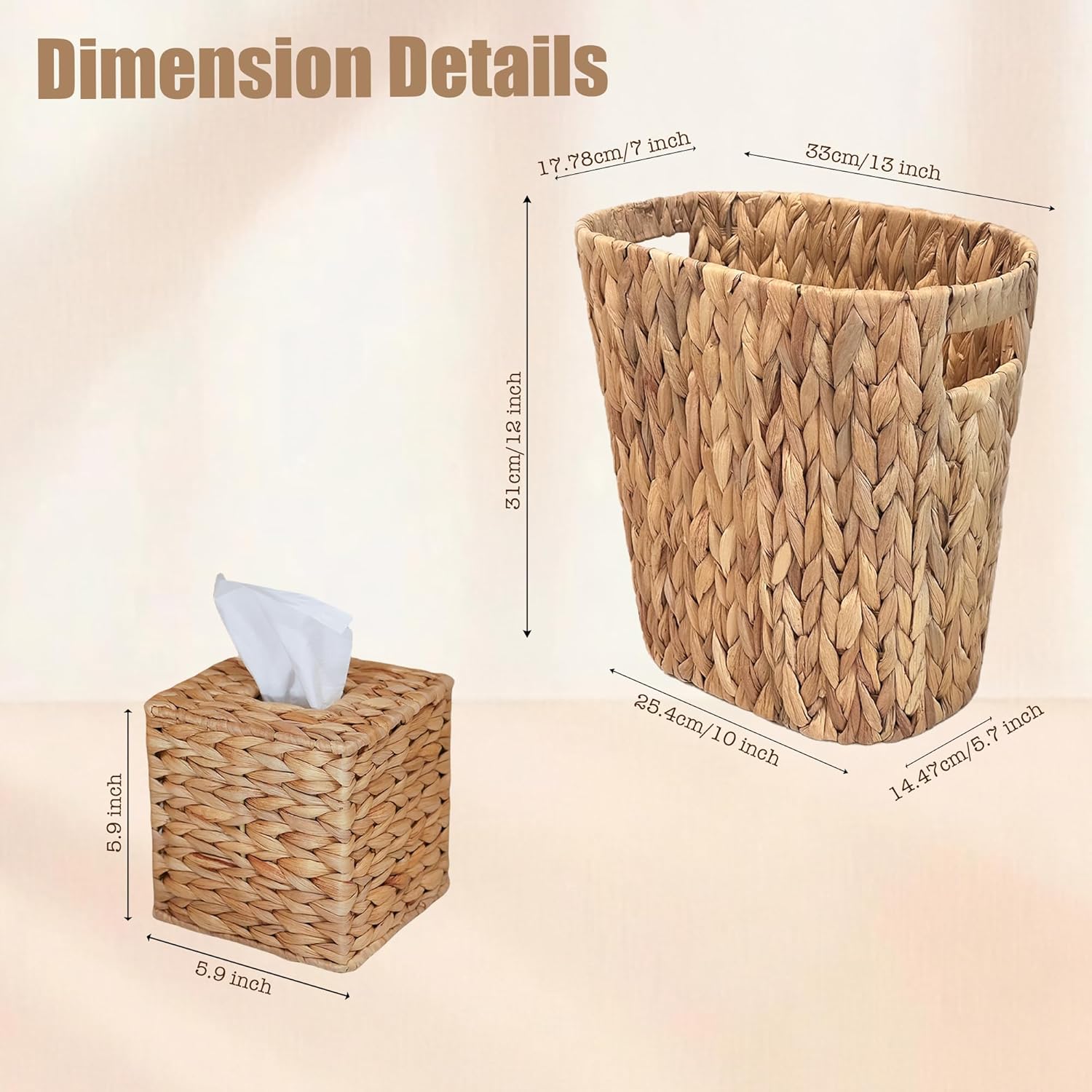 Handmade Wicker Napkin Box Holder and Bathroom Wicker Trash Can / Natural