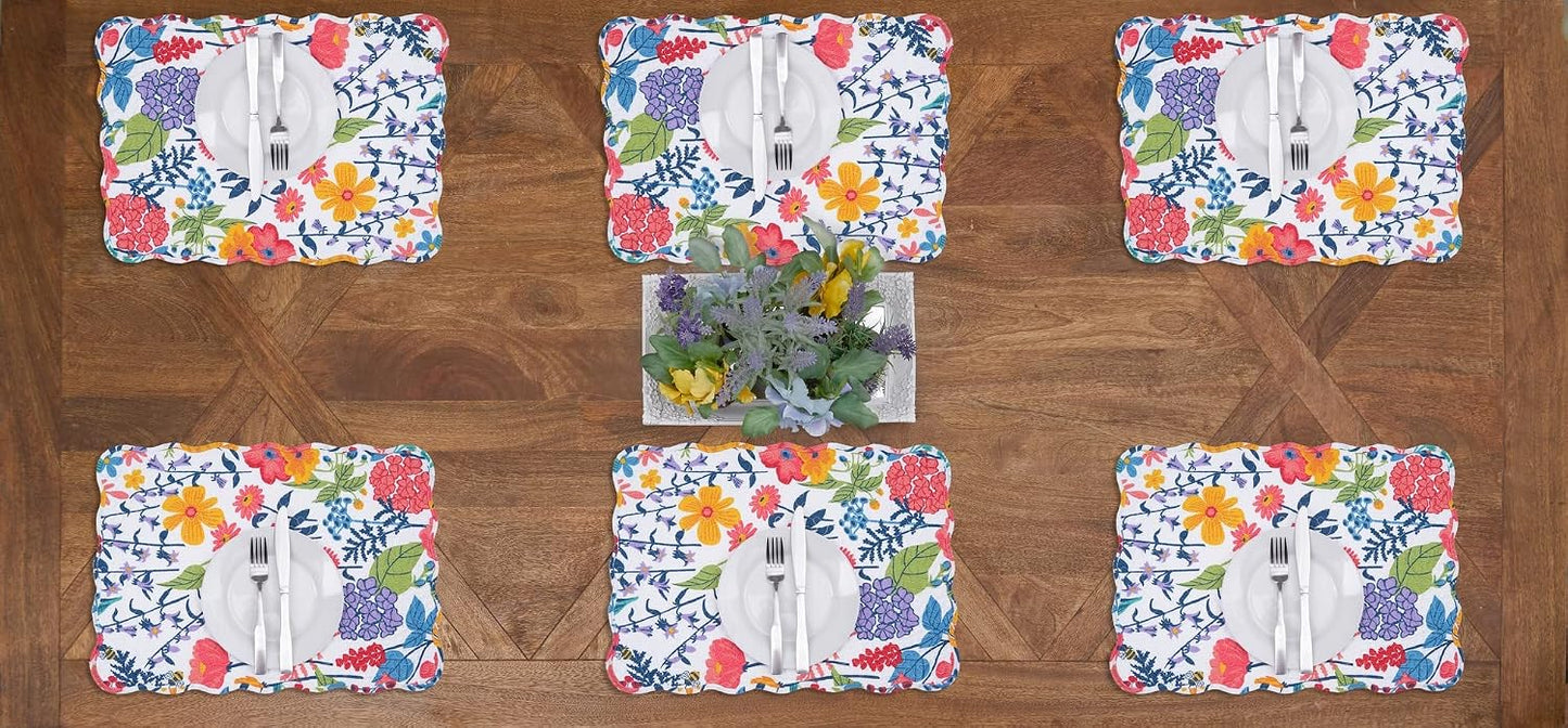 Anaya Bright Flowers 100% Cotton Set of 6 Placemats 13" x 19" | Floral Decor, Set of 6, Gift Idea