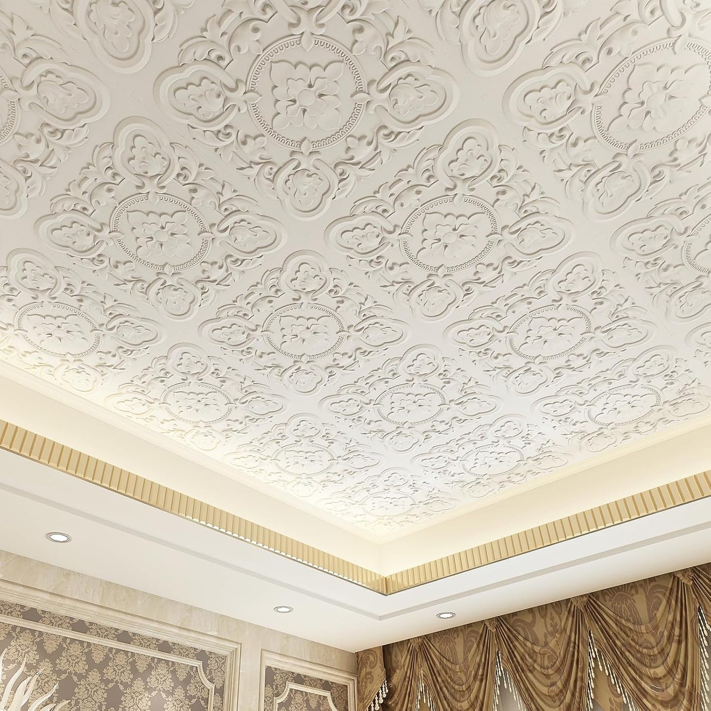 Art3dwallpanels Drop Ceiling Tiles, 24 x 24 Inch, 12 Pack, White | 3D Vintage Floral PVC Ceiling Panels, Fireproof