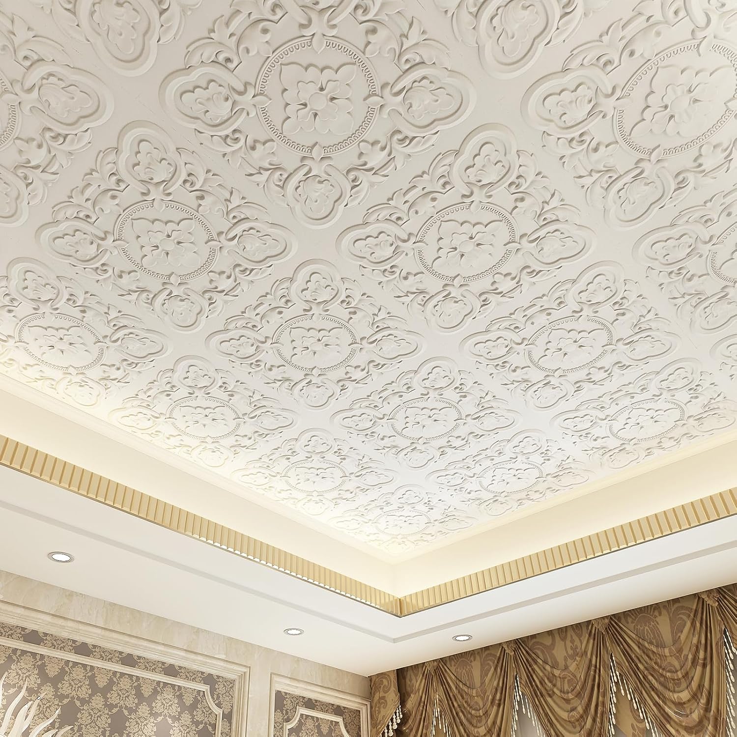 Art3dwallpanels Drop Ceiling Tiles, 24 x 24 Inch, 12 Pack, White | 3D Vintage Floral PVC Ceiling Panels, Fireproof