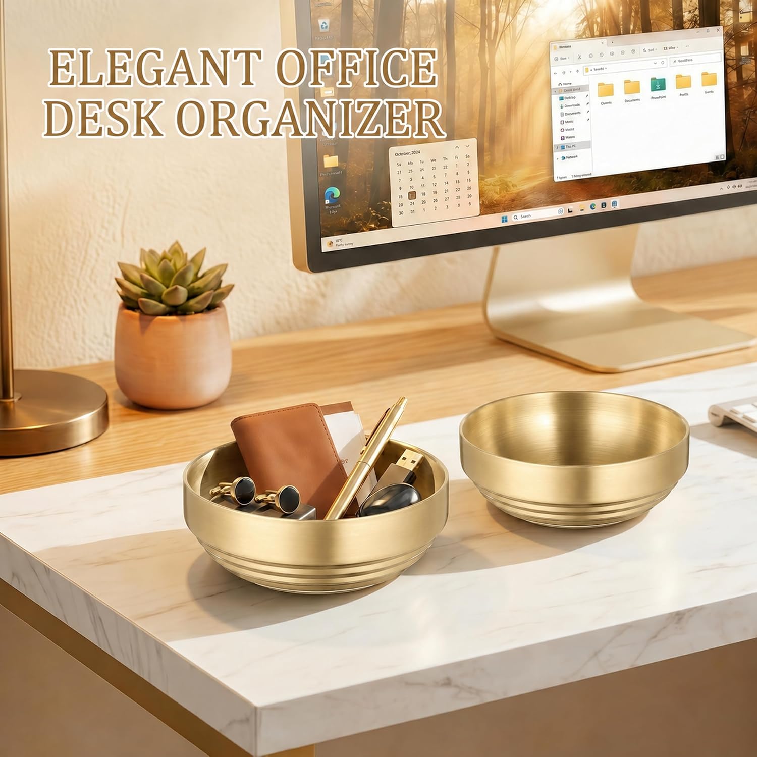 Catch All Bowl & Key Holder Tray / Gold / 7.4 Inch / Set of 2