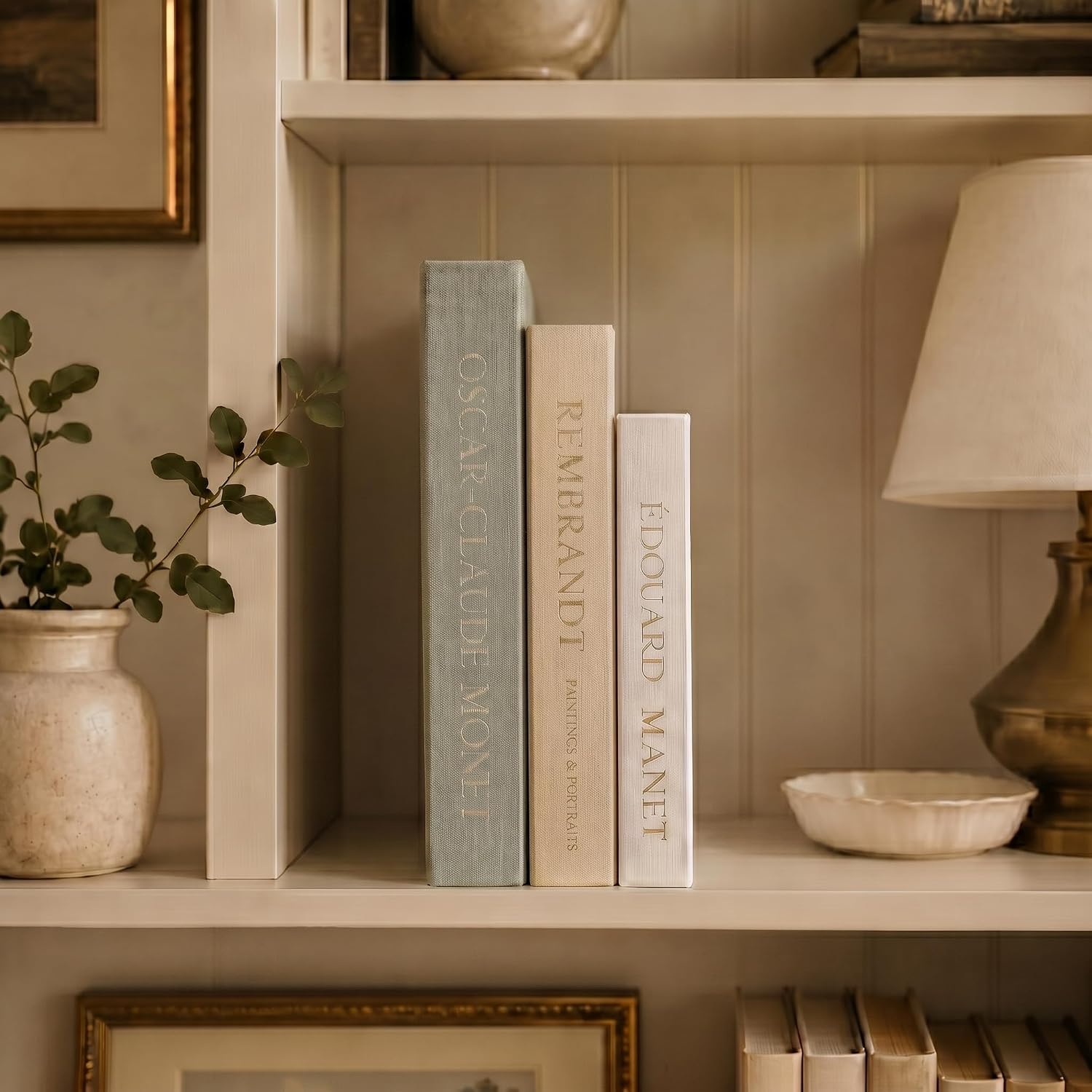Linen Faux Book / Sage-beige-apricot / Set of 3