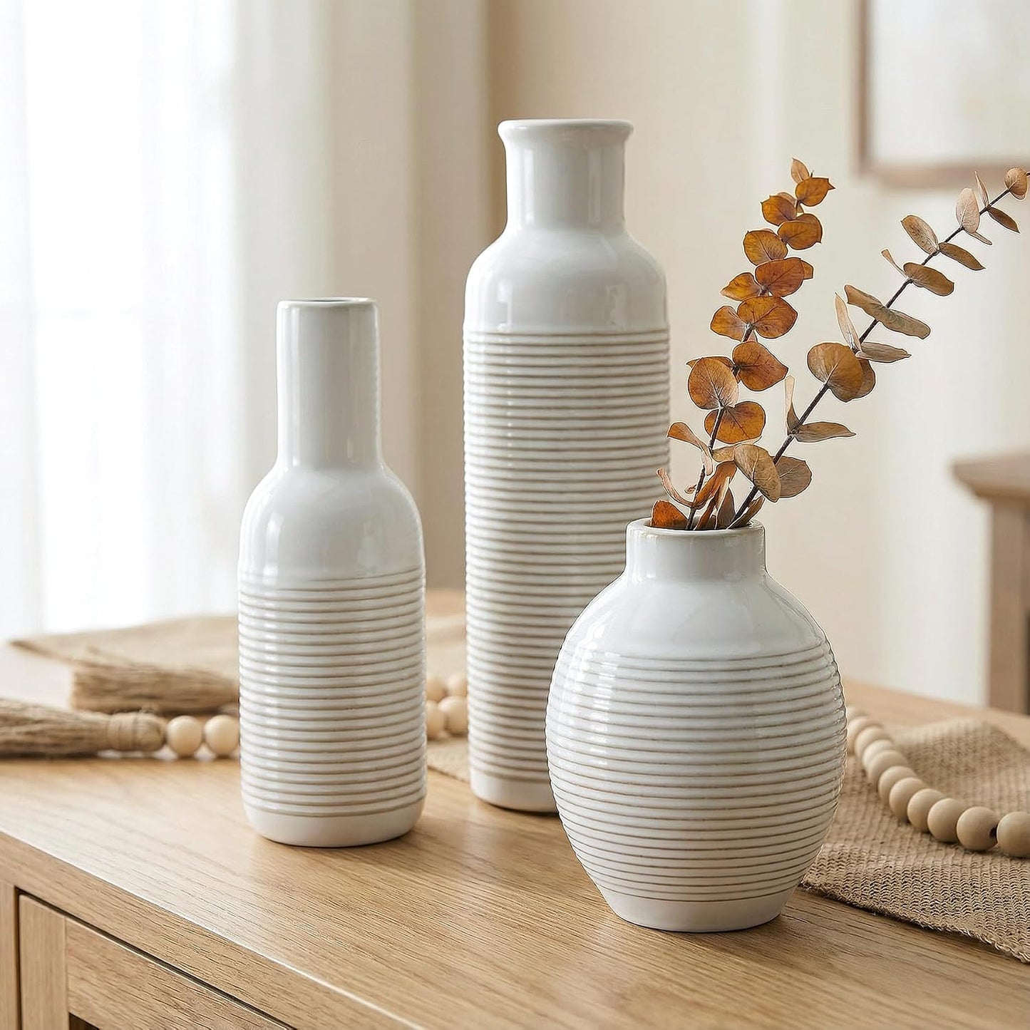 Rustic Farmhouse Vase / White / Set of 3