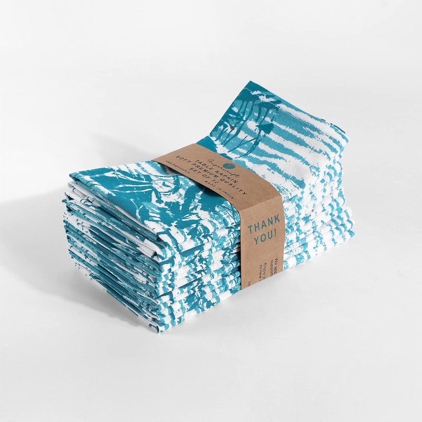FINGERCRAFT Cloth Napkins Set of 12 Cotton Linen, 20x20 Inch, Shibori Teal | Mitered corner, washable, soft, absorbent