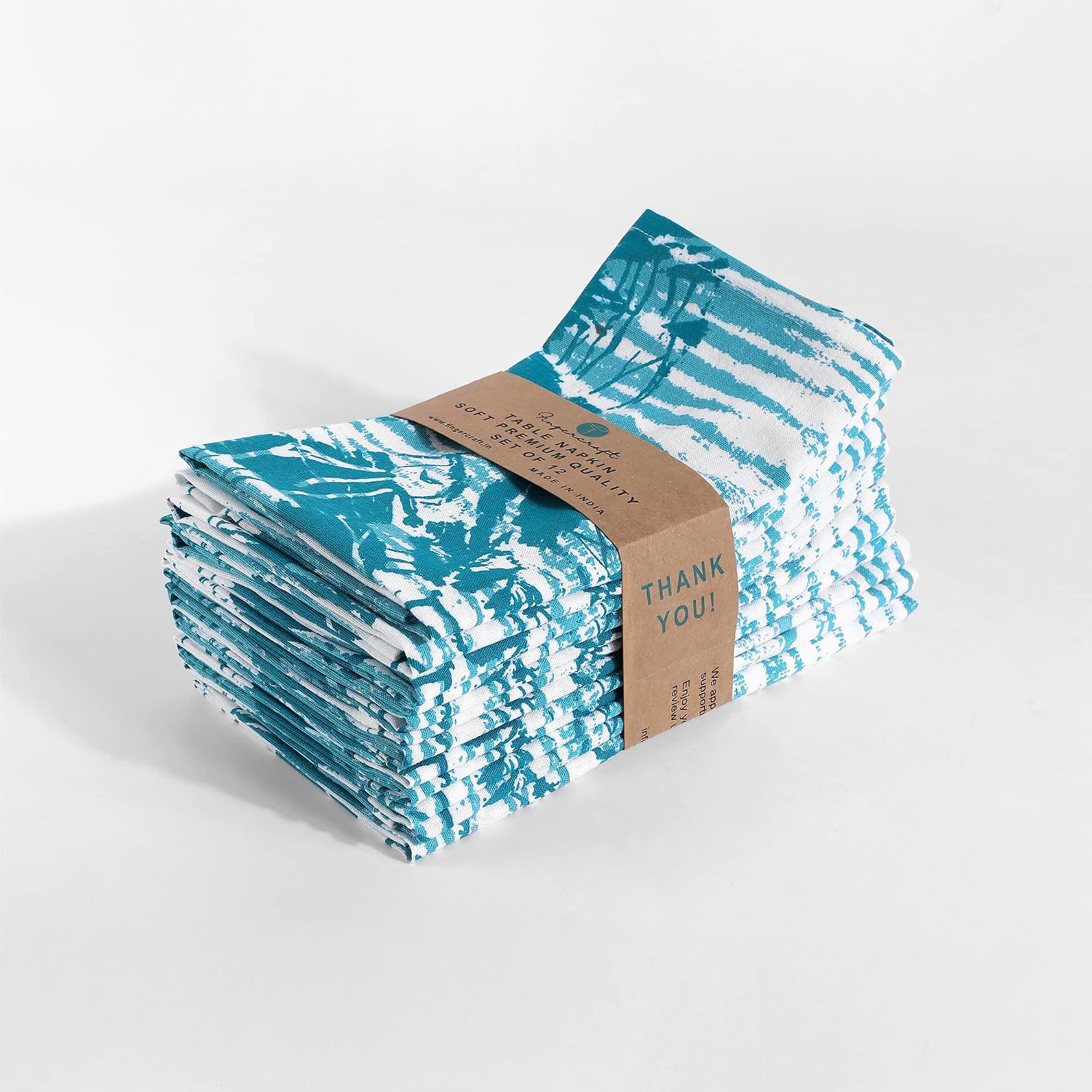 FINGERCRAFT Cloth Napkins Set of 12 Cotton Linen, 20x20 Inch, Shibori Teal | Mitered corner, washable, soft, absorbent