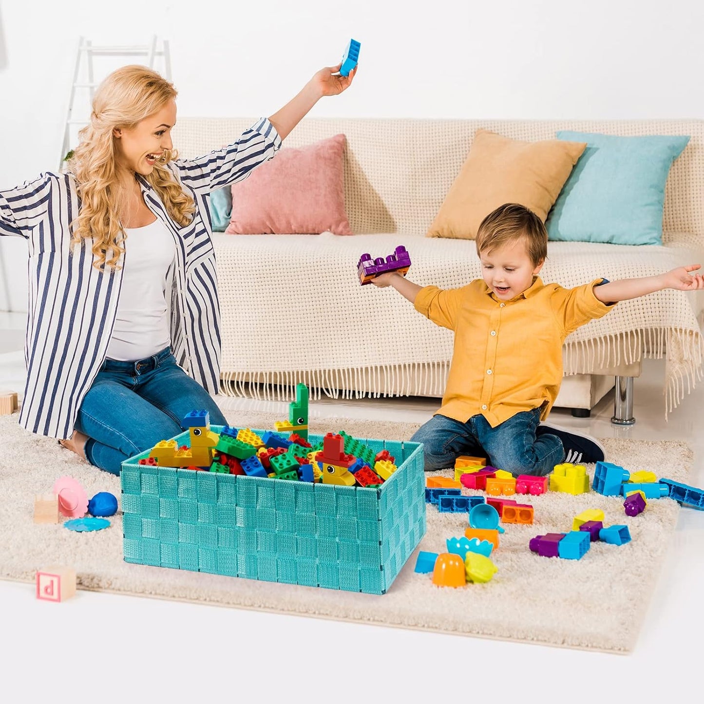 Woven Storage Baskets / Aqua / Set of 6