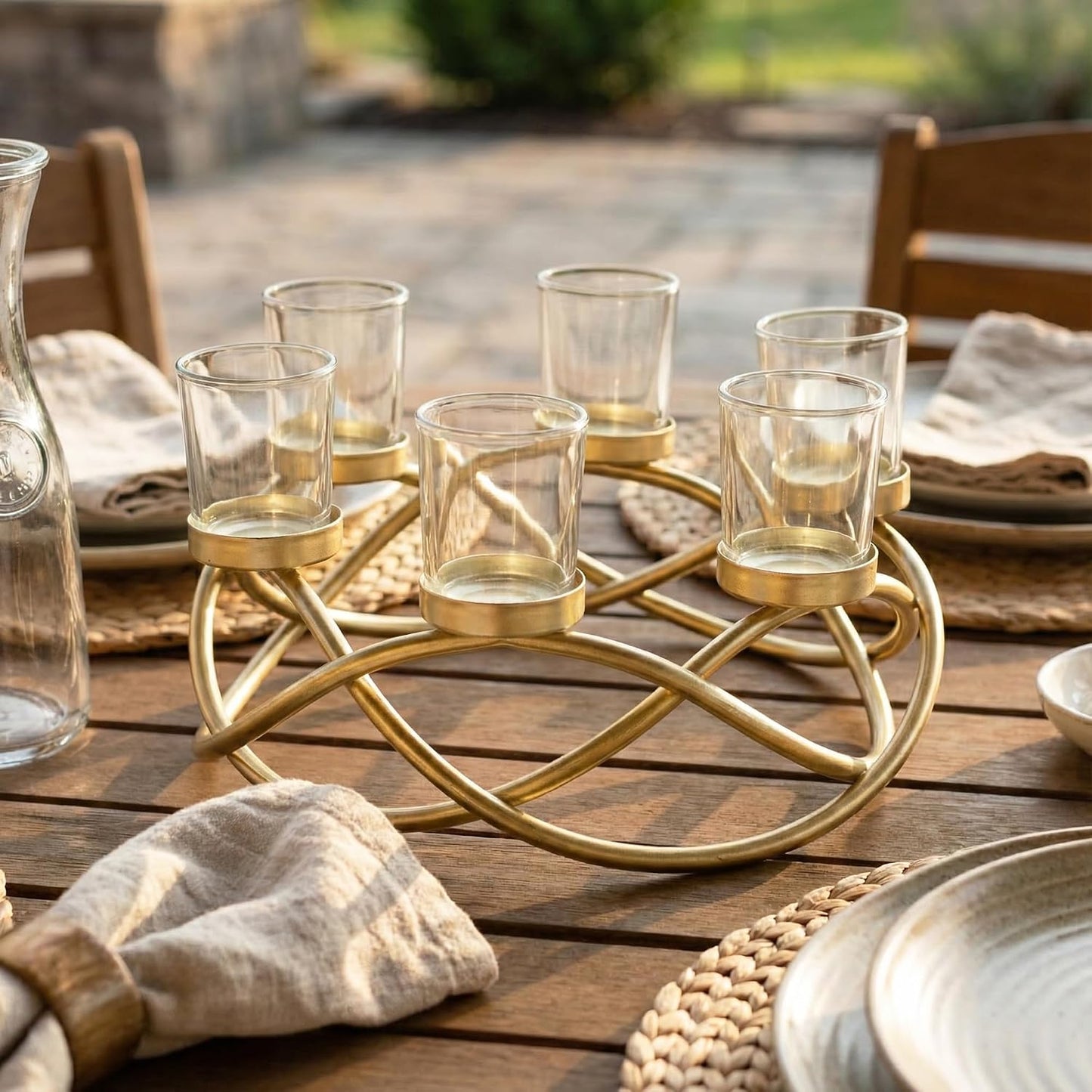 Centerpieces for Table Decor, Tealight Candle Holder, Gold/Clear | Wedding Event & Ramadan Decor, Round Patio Umbrella