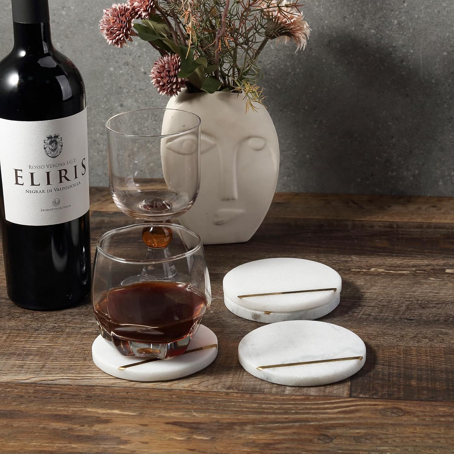 4" Stone Coaster for Drinks Coffee / White&gold / Set of 4
