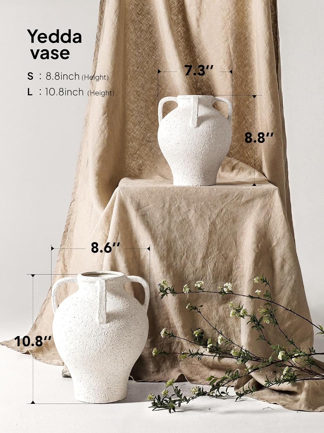 White Ceramic Vase / 8.8 Inch-rock Sand White