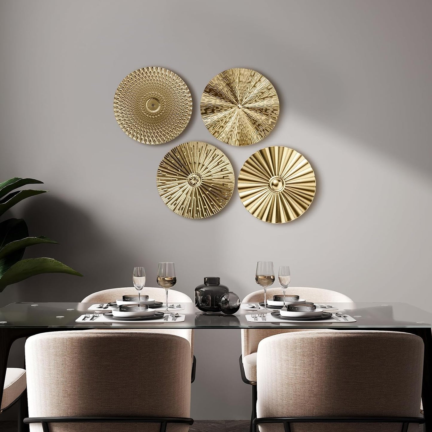 Metal Wall Art Decor Modern Sunburst Hanging Artwork Decor Wall / Gold / 12 Inch / Set of 4