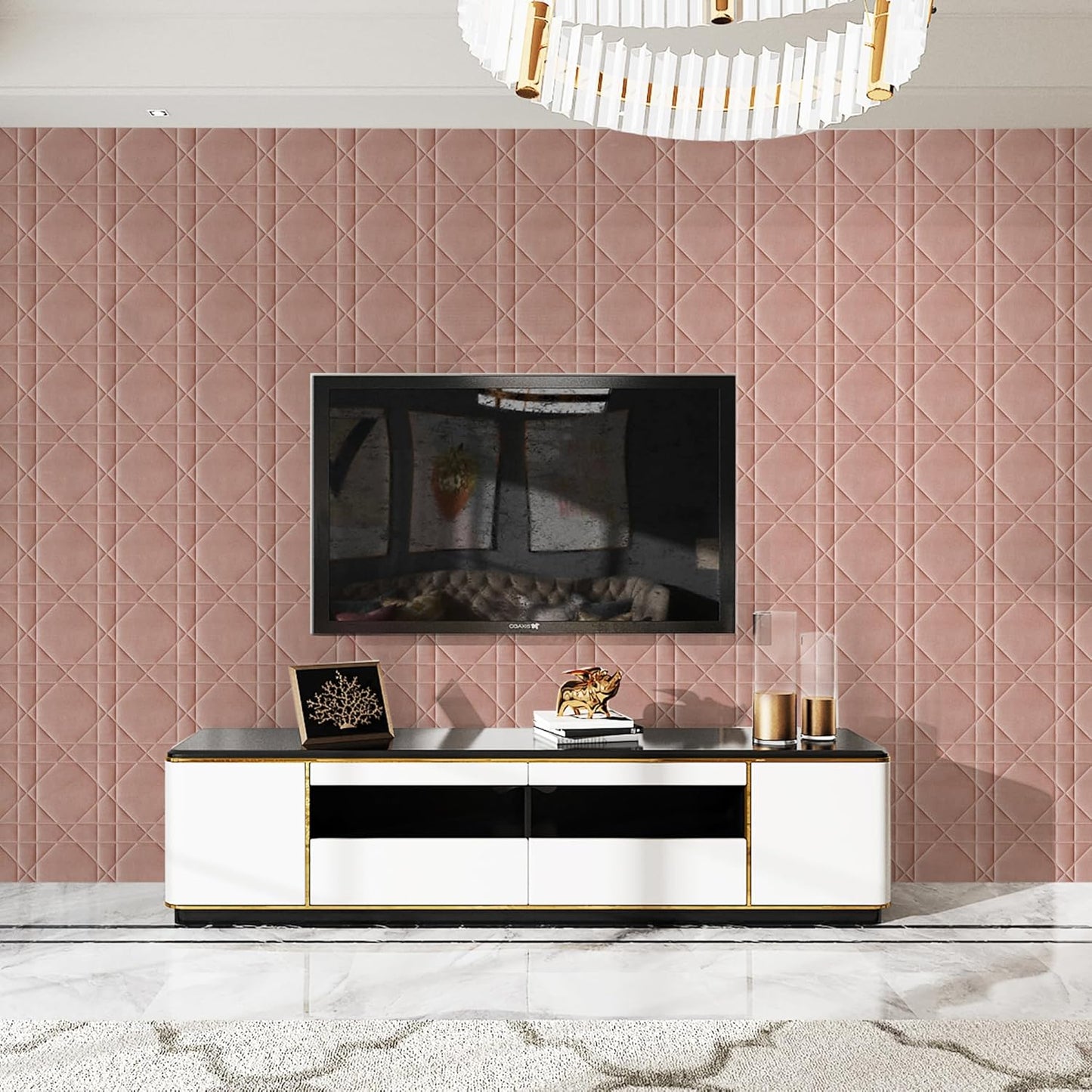 Velvet 3d wall panels for Interior wall Decor peel and stick / Hexagon-pink