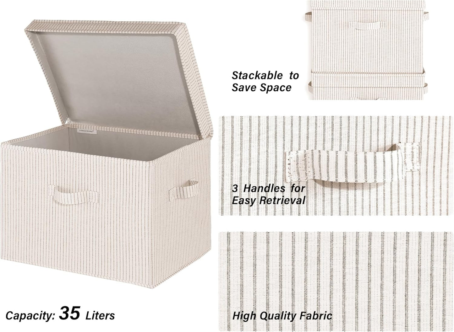 Fabric Storage Bins / Khaki and Beige Stripes / Jumbo