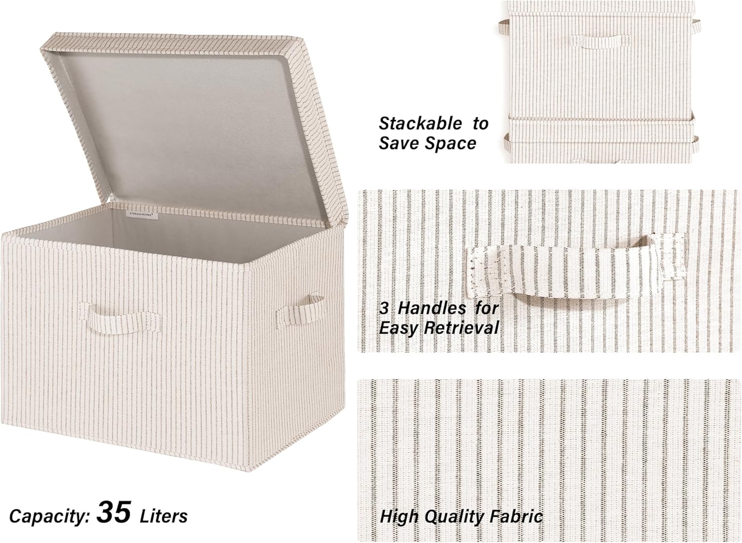 Fabric Storage Bins / Khaki and Beige Stripes / Jumbo