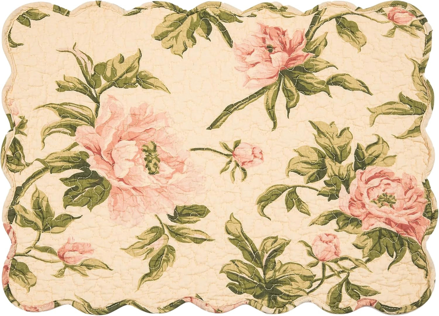 C&F Home Journee Reversible Scalloped Quilted Vintage Floral Flower Themed Dining Tabletop Placemats Set of 6 All