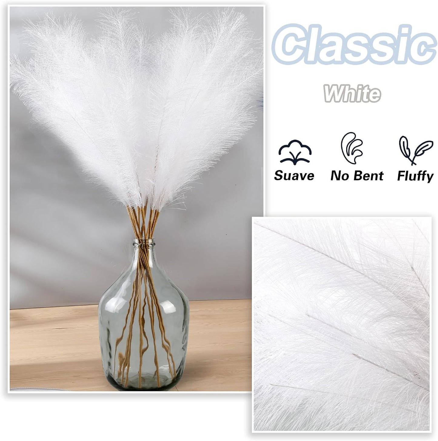 Faux Pampas Grass Decor 38"/ Tall Fake Pompas Floral Large Artificial / White / 3.1 Inch / Set of 12