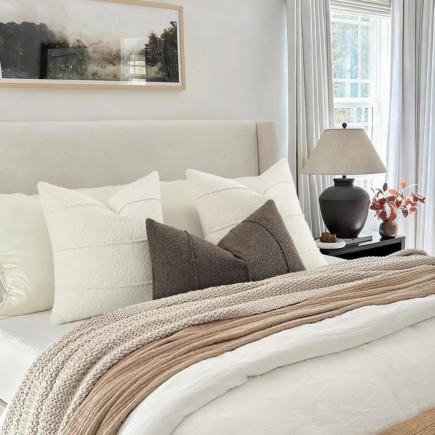 Textured Boucle Throw Pillow Covers / Ivory / 18 x 18 / Set of 2