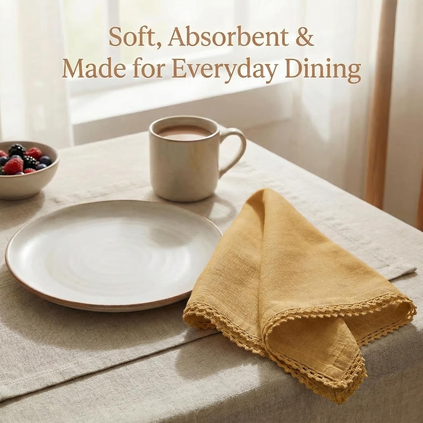 ACCENTHOME Mustard Set of 12 18x18 inch Cotton Linen Dinner Napkins | Cotton Linen Blend Napkins, Machine Wash On