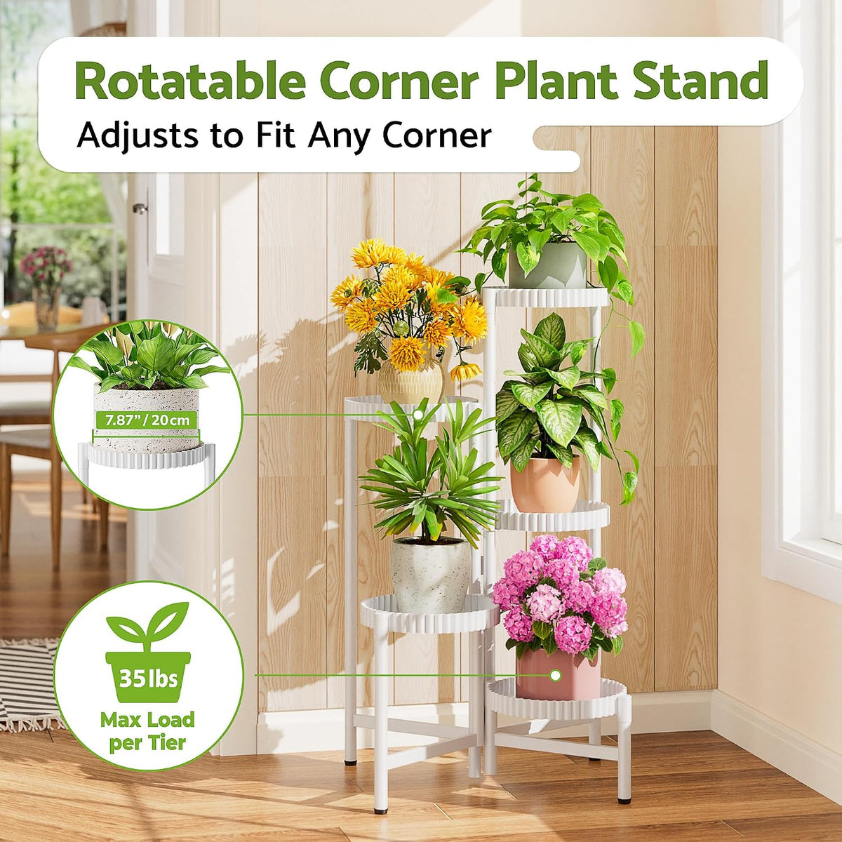 5 Tier Large Plant Stand Indoor with 7.9 Inch Wide Tray, Tiered Corner Metal Outdoor Flower Display Holder Shelf