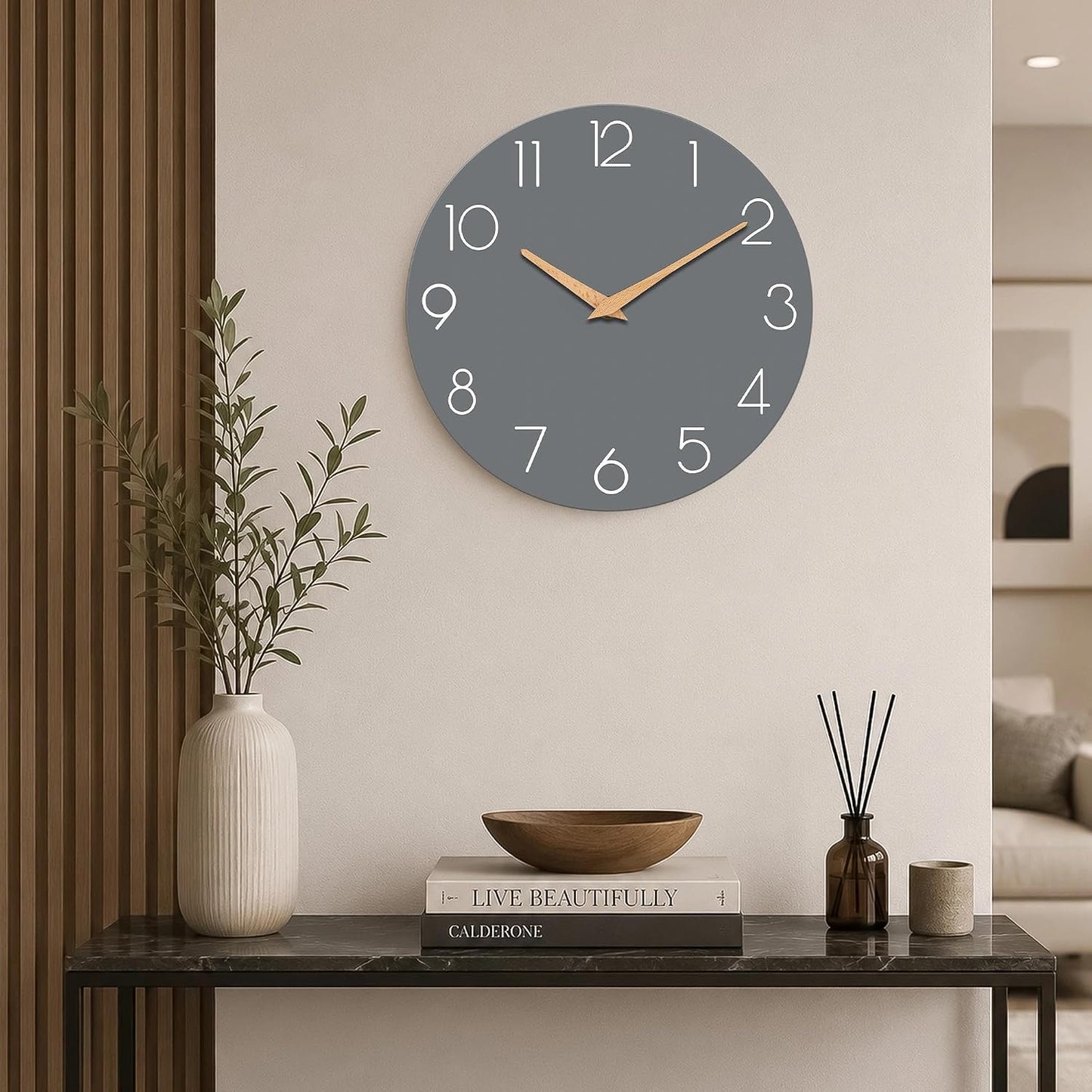cicininc 10 Inch Battery Operated Wall Clock, Silent Analog, Gray | Living Room | Kitchen | Office | Bathroom | Modern