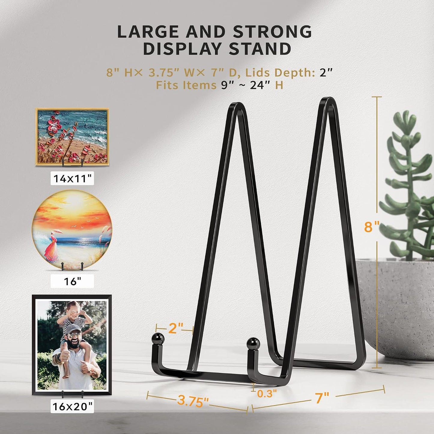 Metal Square Wire Plate Holder Display Stand + Picture Stand / 8 Inch / Set of 4