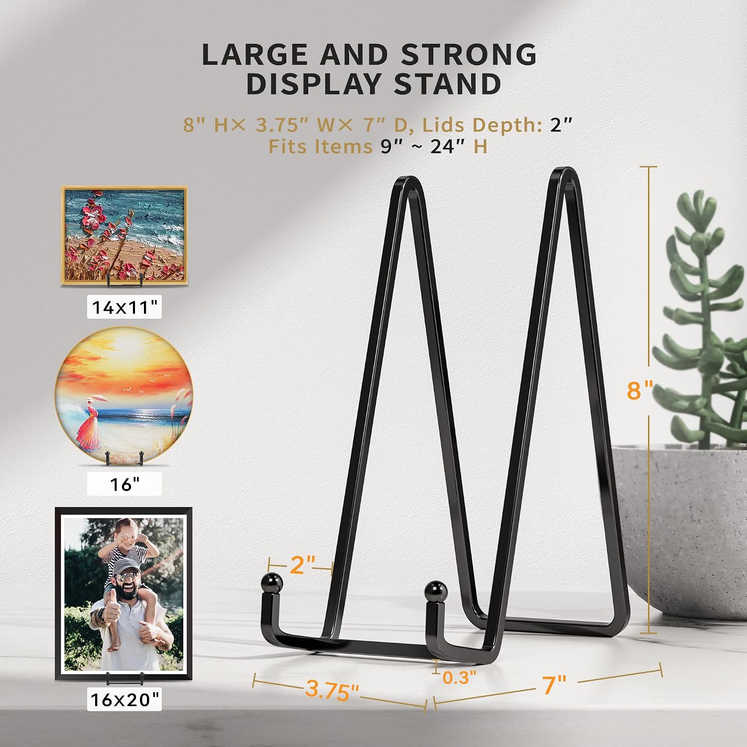 Metal Square Wire Plate Holder Display Stand + Picture Stand / 8 Inch / Set of 4