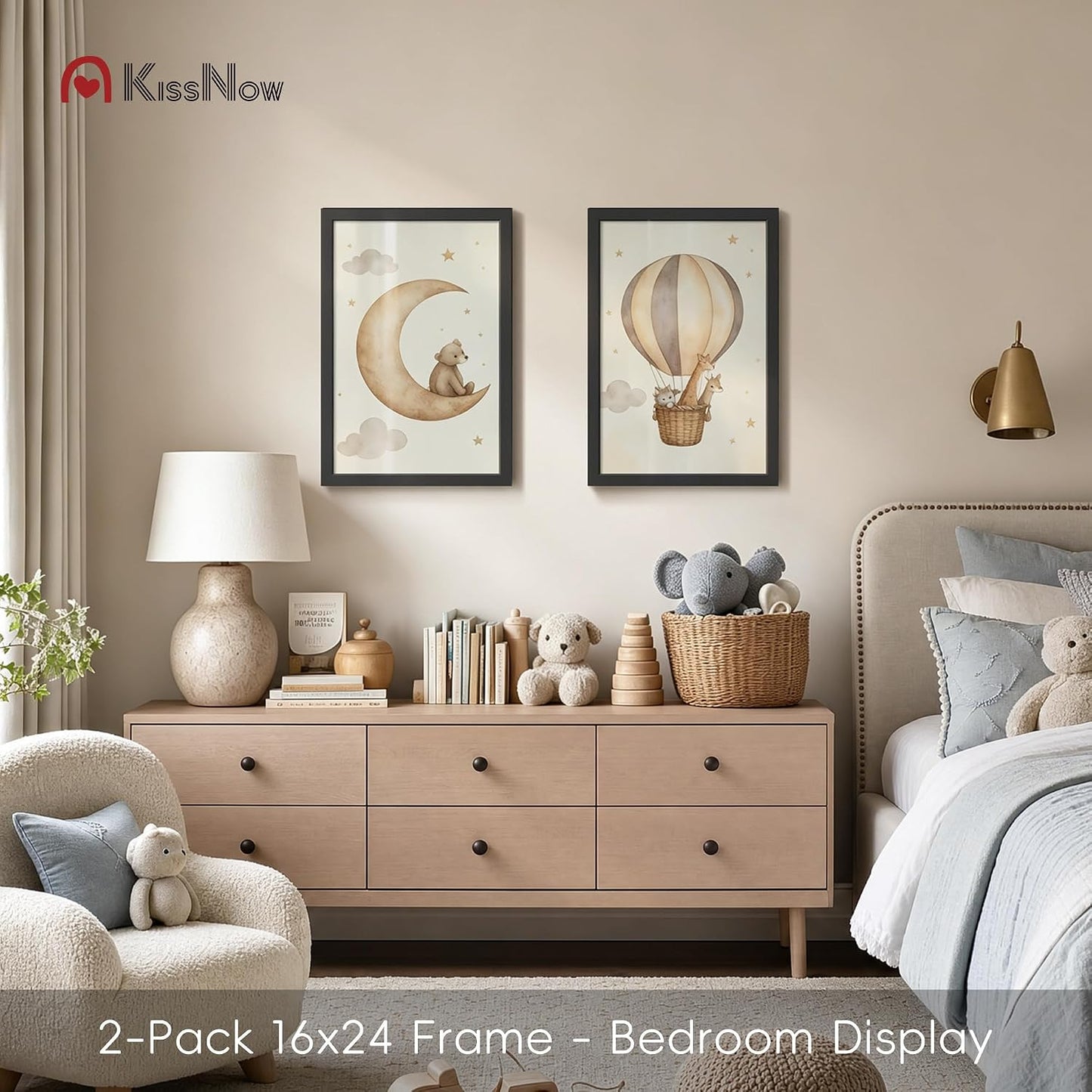 16x24 Picture Frame, Black Solid Wood, 2 Pack, Wall Hanging for Art | Thick & Wide Border, HD Plexiglass, Horizontal or