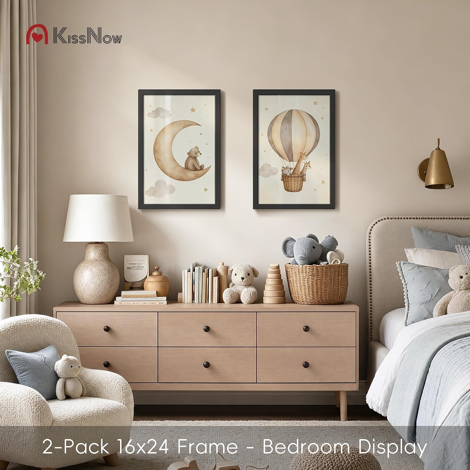 16x24 Picture Frame, Black Solid Wood, 2 Pack, Wall Hanging for Art | Thick & Wide Border, HD Plexiglass, Horizontal or