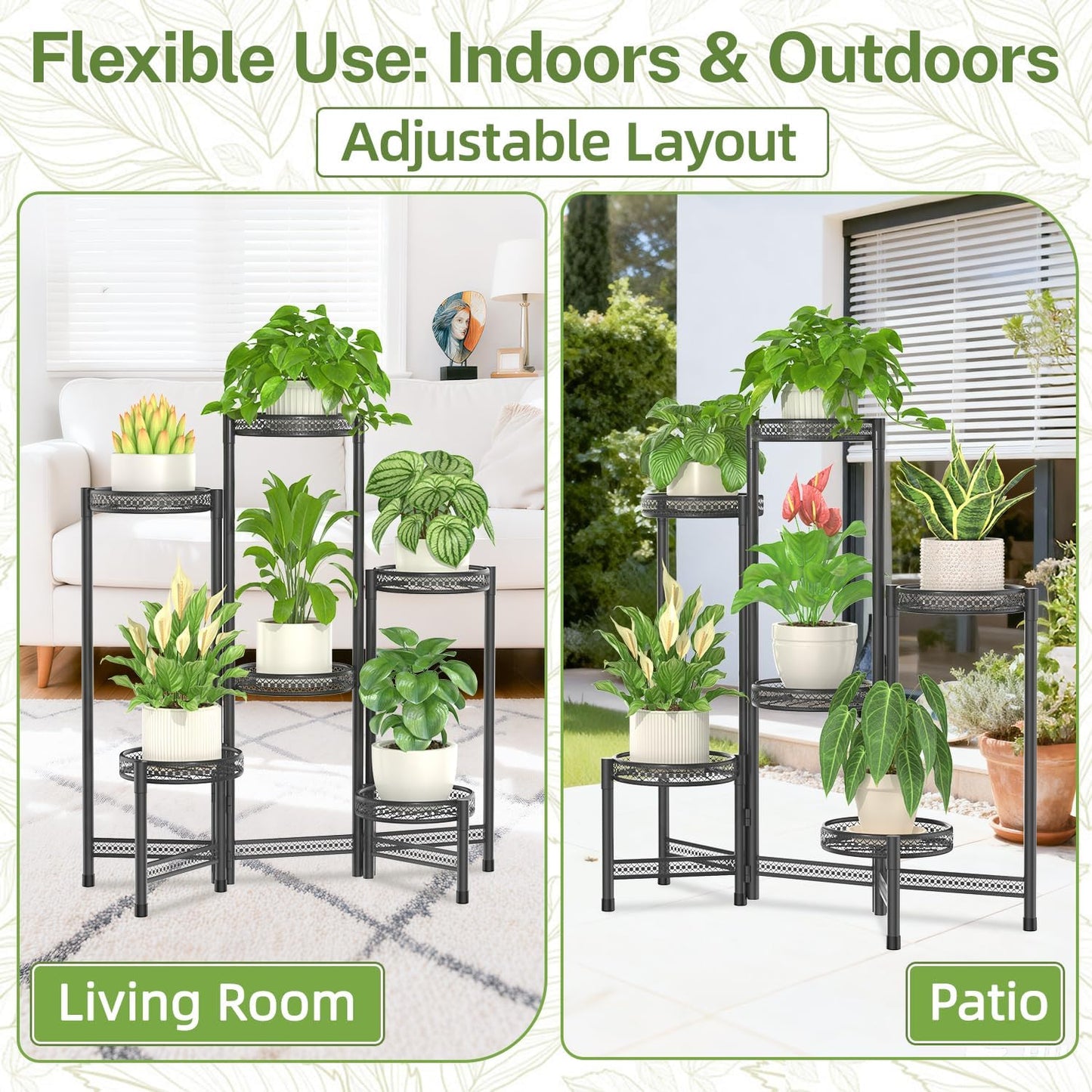 iDavosic.ly Plant Stand Indoor Outdoor, 6 Tier Iron Corner Shelf, Black | Tiered Tall Flower Display Holder, Folding