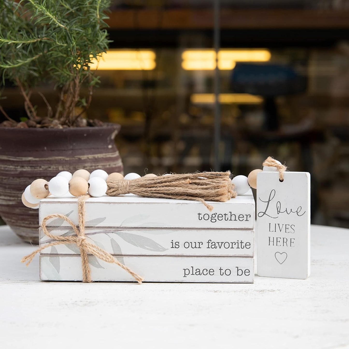 Stacked Wood Books / Together / White / Set of 4